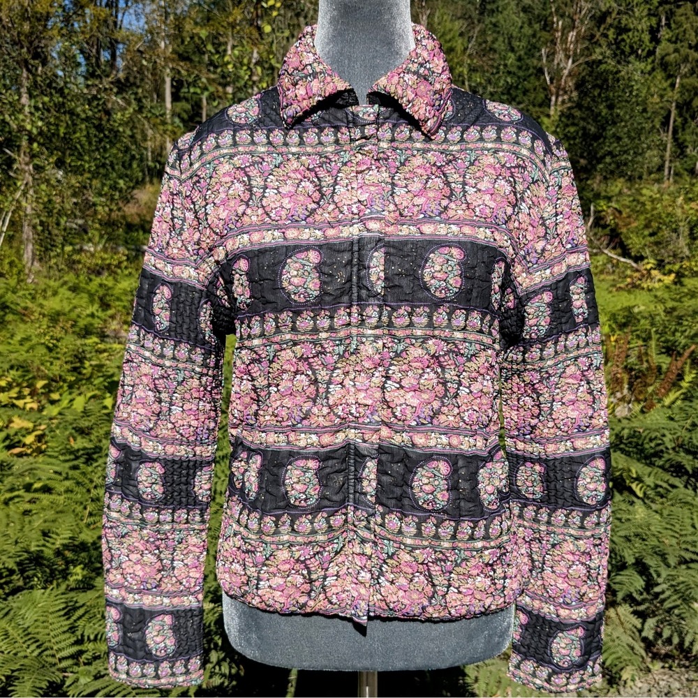 UBU Reversible Metallic Paisley/Black Jacket S Crinkled Travel Full Zip Quilted